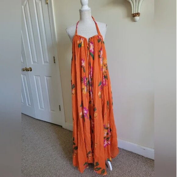 Free People Fabuloso Maxi Boho Orange Dress bodysuit size M - Picture 5 of 9